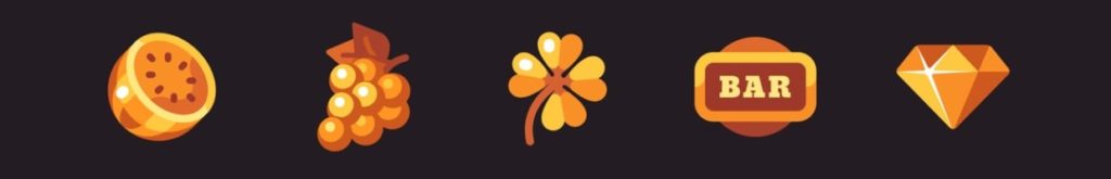 Classic gold slot machine symbol collection on a dark background.