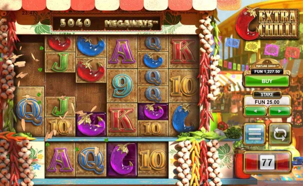 An example of the cascading reels on Extra Chilli.