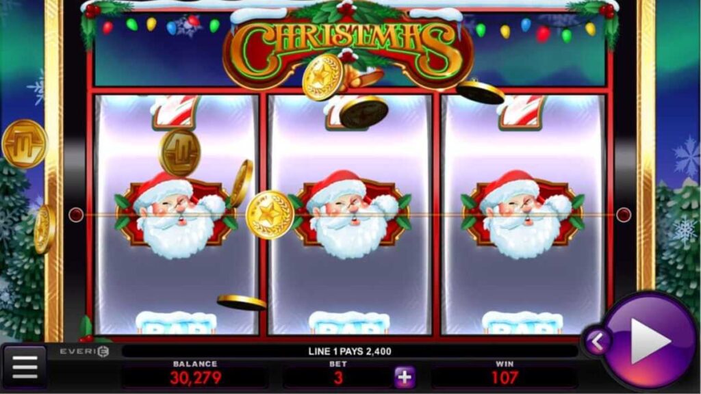 Christmas online slot logo by Everi.