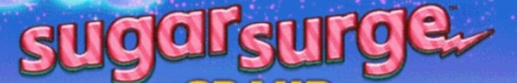 The Sugar Surge logo on top of the game’s Grand, Major, Minor, and Mini jackpots as well as a representation of the slot’s Mystery Slide feature.