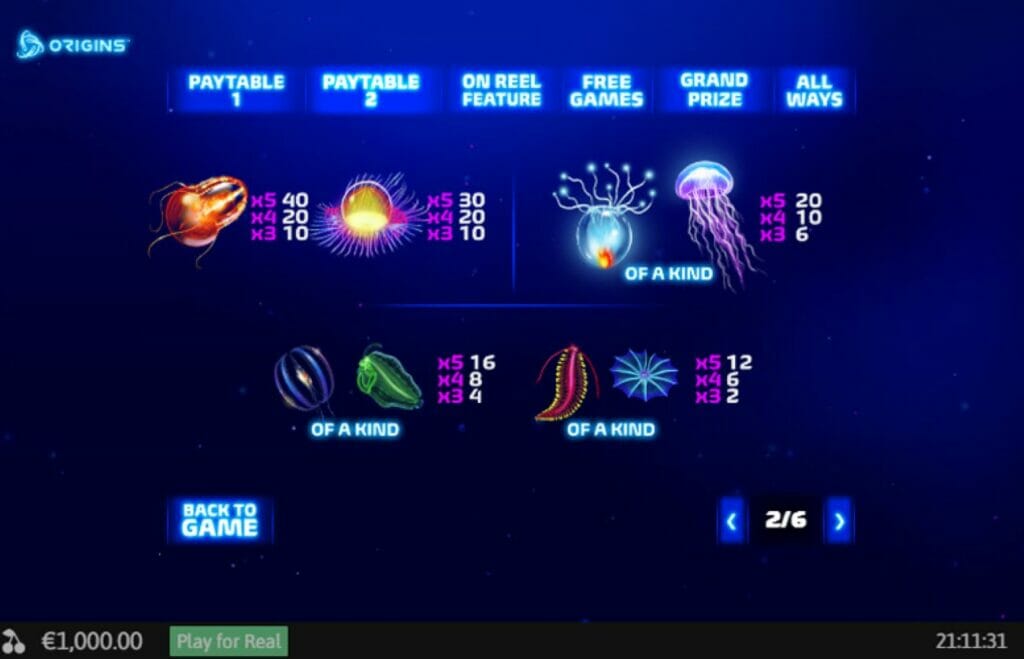 Luminous Life online slot paytable.