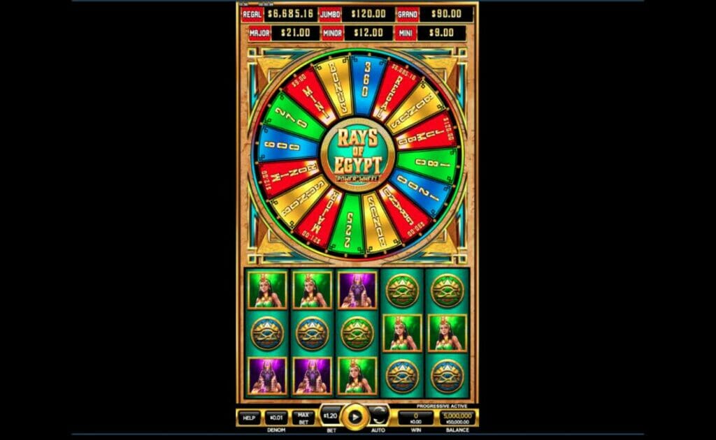 Rays of Egypt Power Reels online slot game screen.