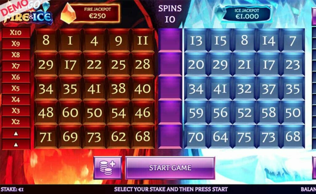 Slingo Fire & Ice online slot game.
