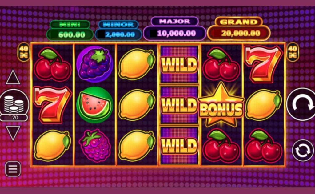 Bonus Fruits online slot machine game screen.