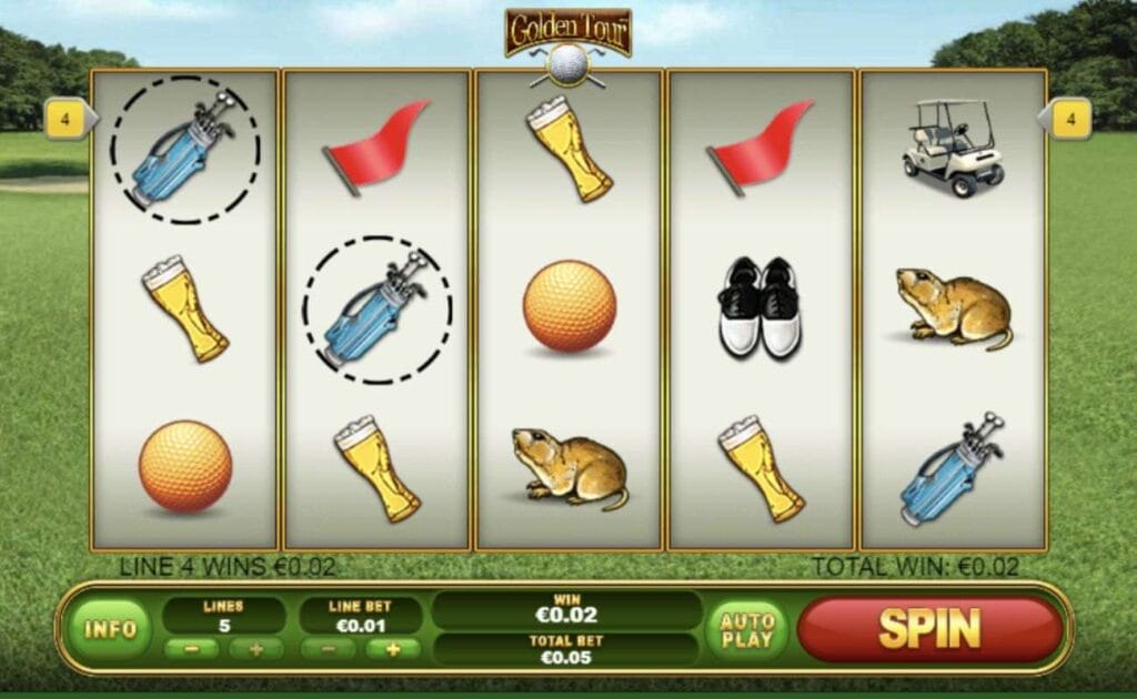Reel spin of Golden Tour with two golf bags circled.