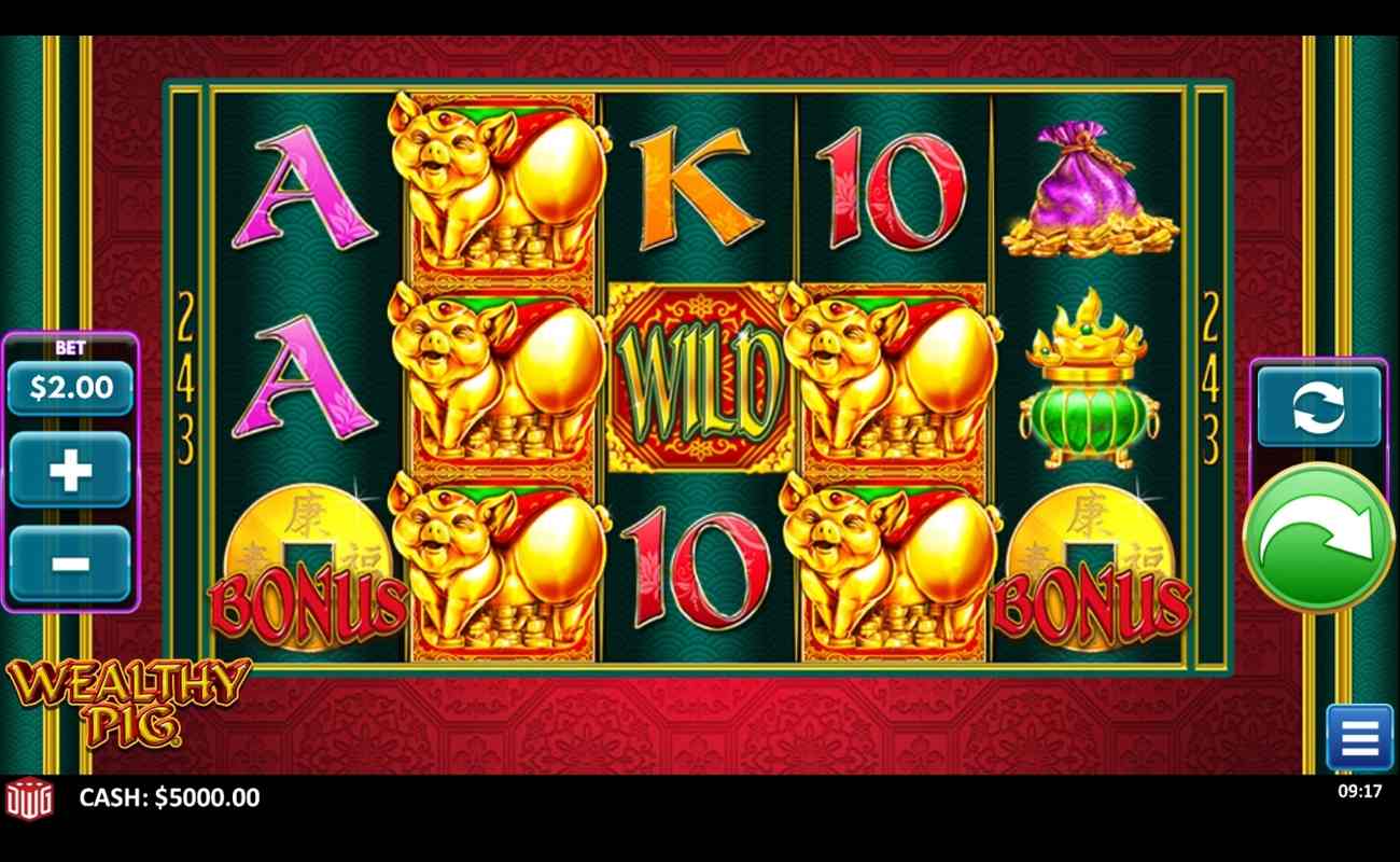 A screenshot of the Wealthy Pig slot reel.