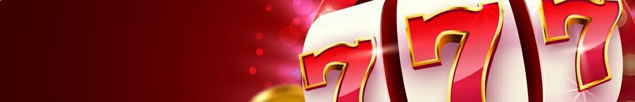 Three red sevens on a slot reel surrounded by gold coins.