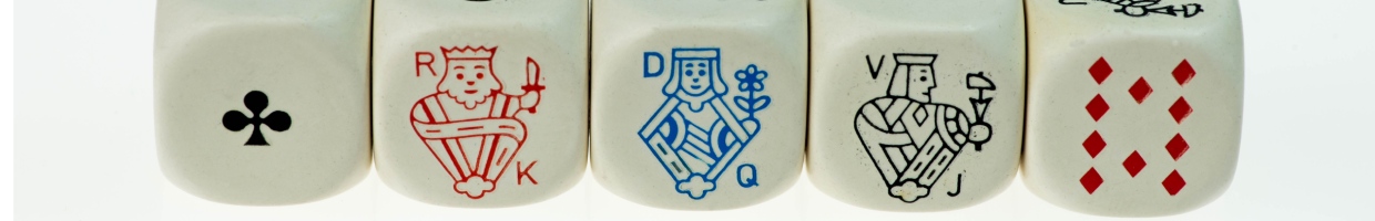 Poker dice against a white background.