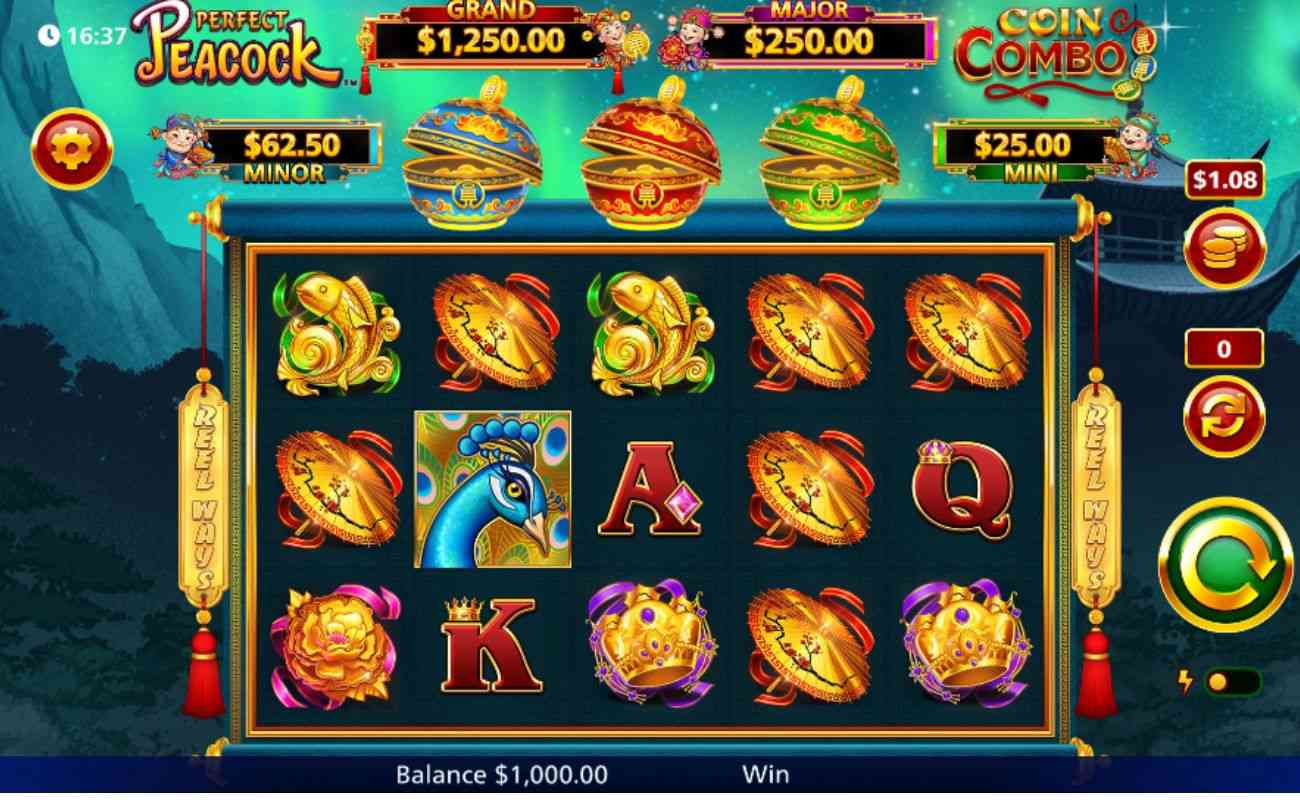 Gameplay of the Perfect Peacock Coin Combo online casino slot game