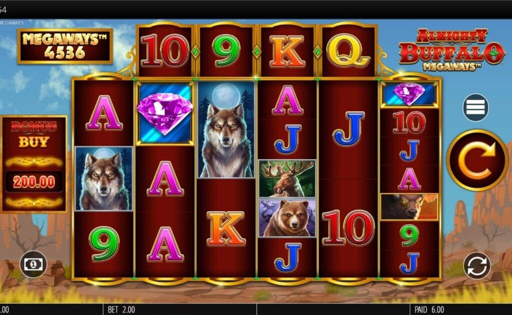 A screenshot of Almighty Buffalo Megaways Jackpot Royale.