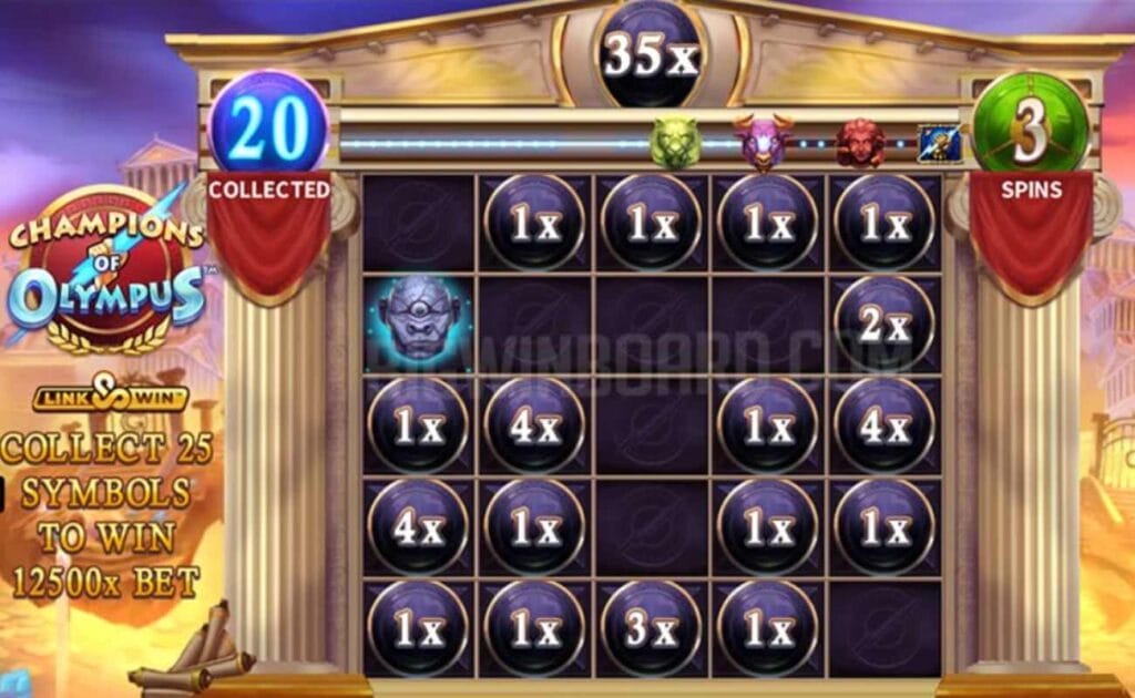 bonus round of the Champions of Olympus online slot game by Gold Coin Studios