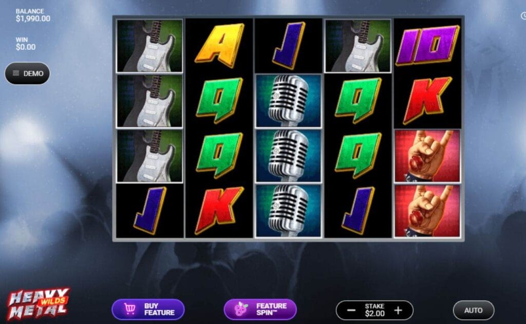 The Heavy Metal Wilds slots game grid.