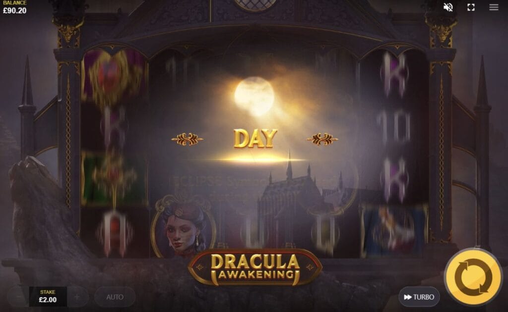 Reel spin revealing a shift from “night” time to “day” time.