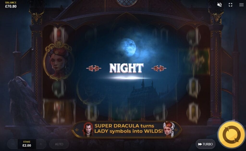 Reel spin revealing a shift from “day” time to “night” time.