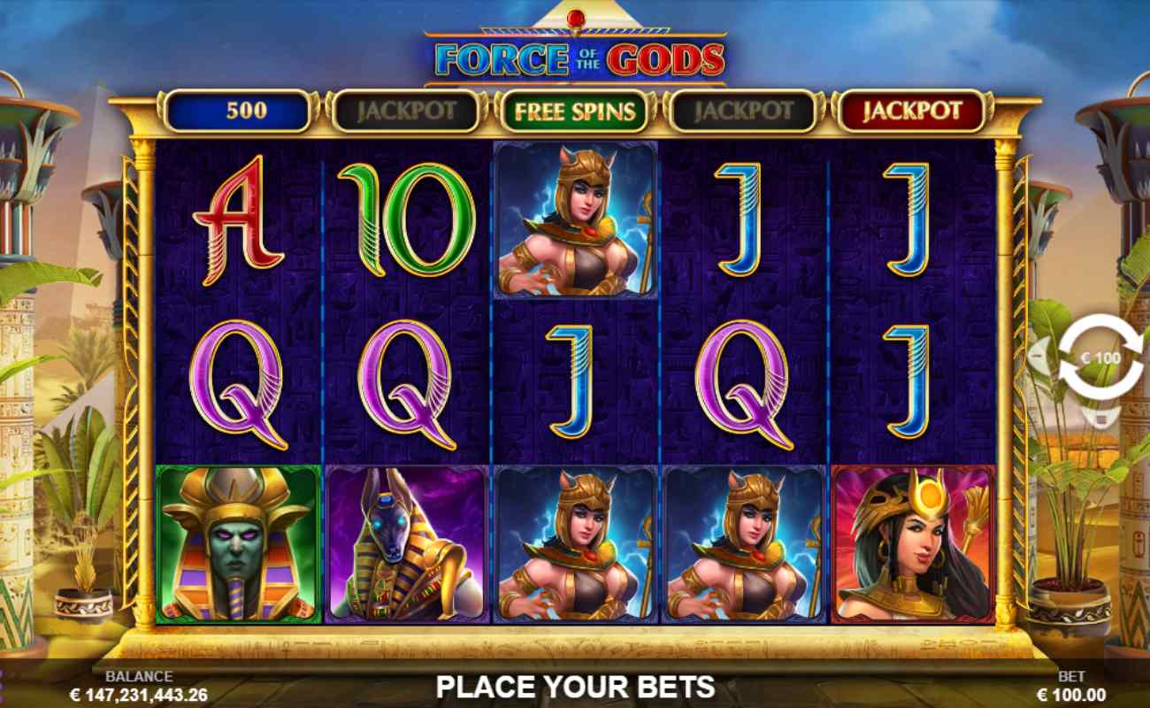 Force of the Gods online slot screenshot.