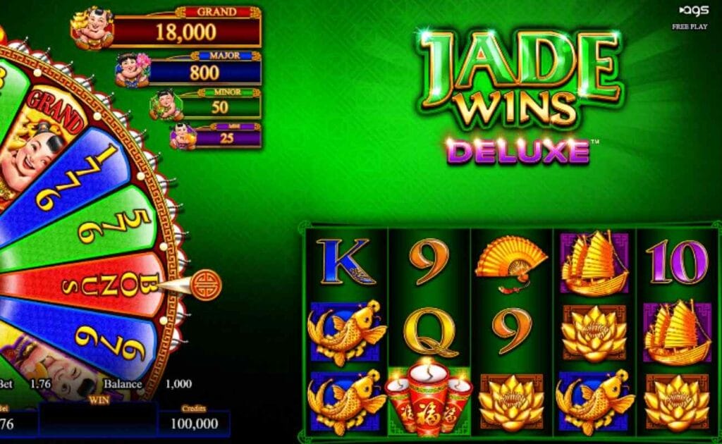 gameplay of the Jade Wins Deluxe online slot game by AGS
