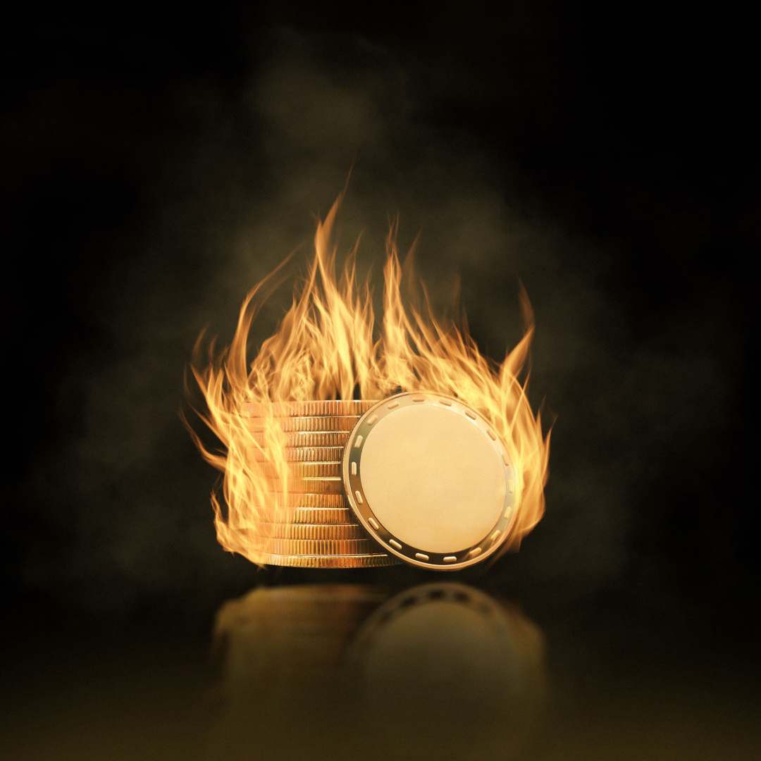 A pile of coins on fire.