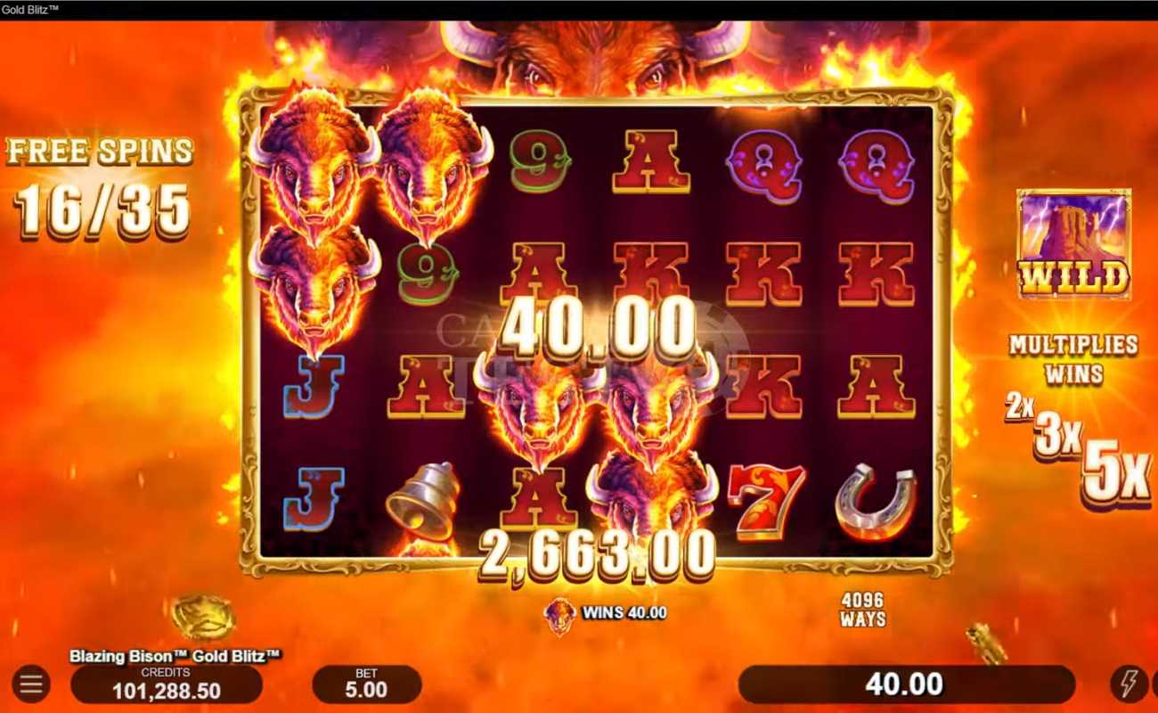 Gameplay in Blazing Bison Gold Blitz by Fortune Factory Studios