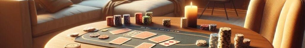 A home poker game setup in a cozy living room.