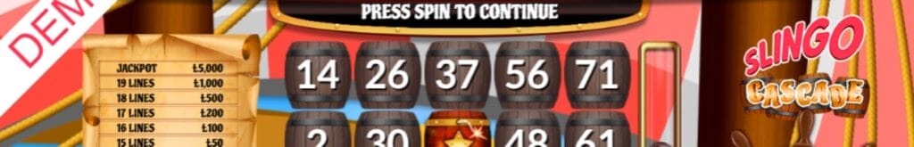 Slingo Cascade online slot game screenshot.