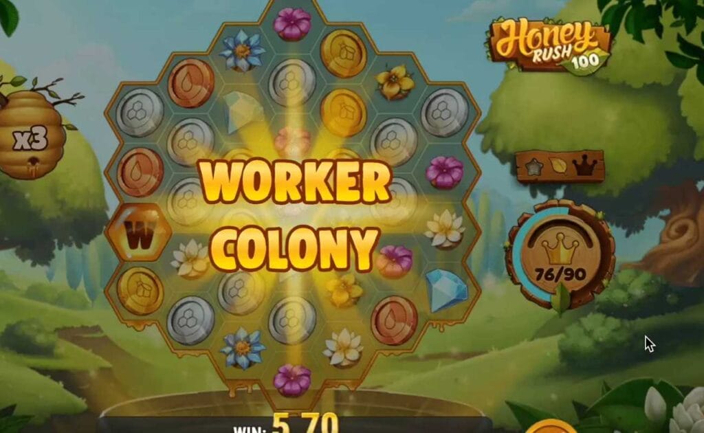 Bonus screen for Honey Rush 100 online slot 