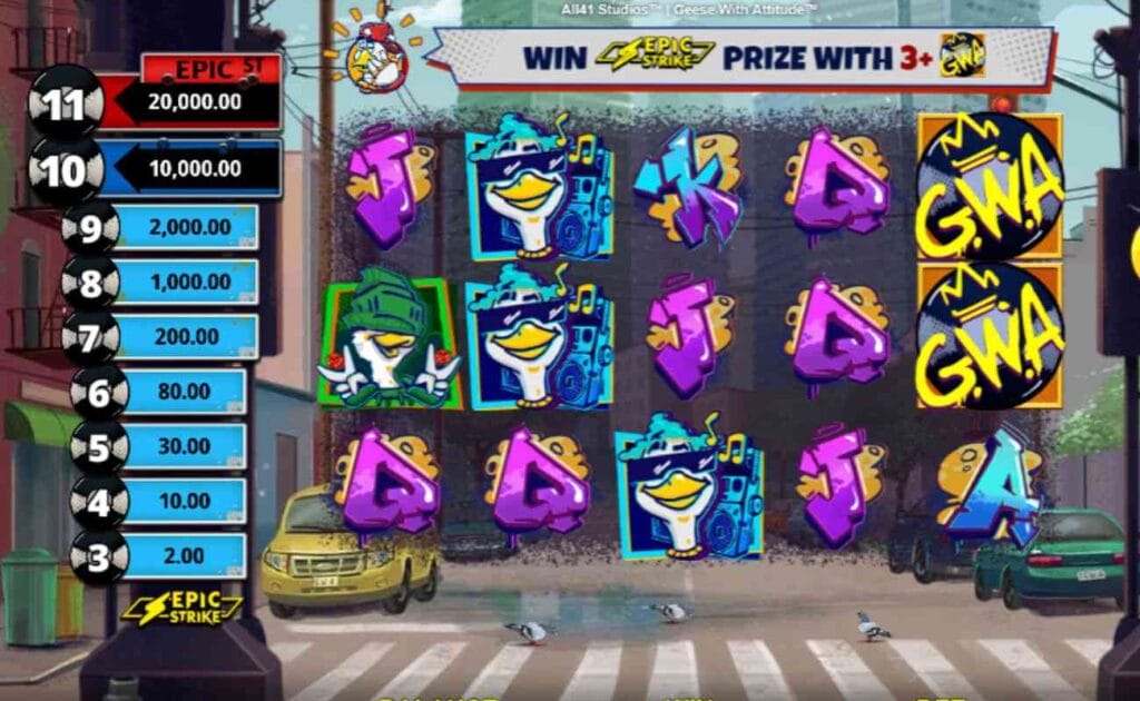 Screenshot of Geese With Attitude online slot game.