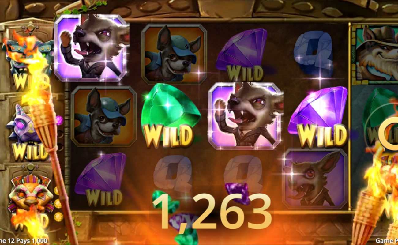 A screenshot of a win with Wild symbols on Indiana Bones. 