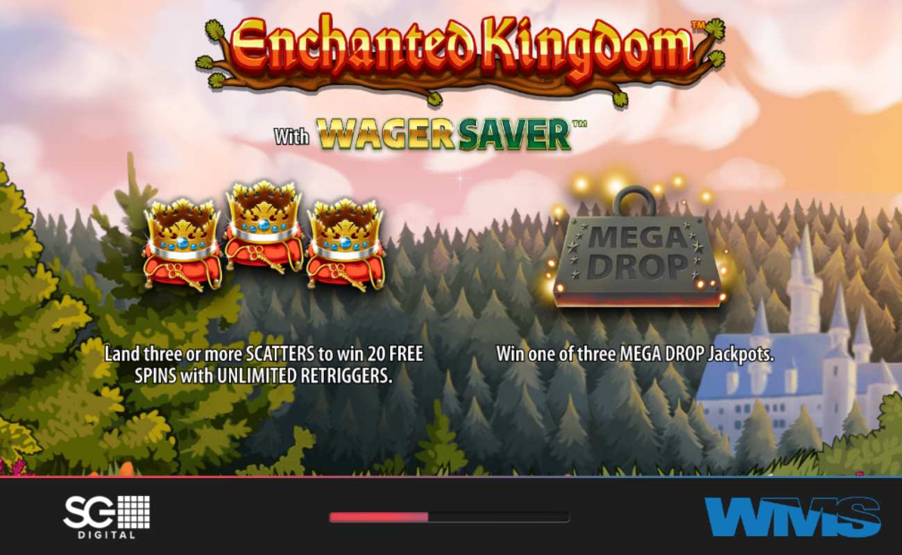 Enchanted Kingdom with bonus features against an enchanting forest and castle background.