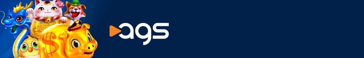 A blue banner image that features characters from some popular AGS slot games and the AGS logo.