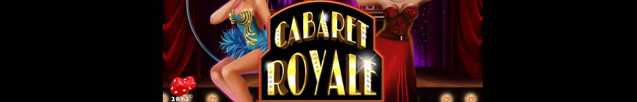 The title screen for Cabaret Royale. The title is set against a stage with red curtains. On the screen is a showgirl, a guest in a suit, and a guest in a red dress.