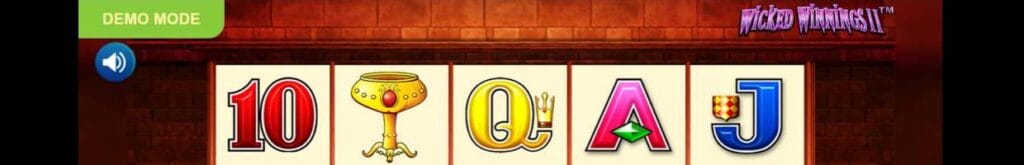 A screenshot of a win in Wicked Winnings II. Three queens and three 10s have formed a winning payout.