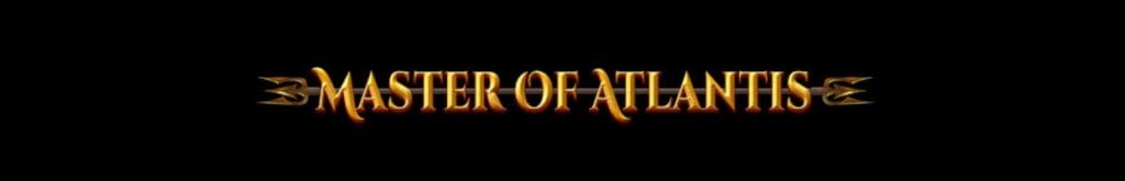 The Master of Atlantis online slot game logo on a black background.