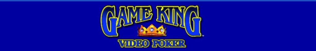 A banner image for Game King Video Poker, featuring the game logo and a gold crown embellished with diamonds, all on a blue background.