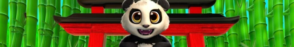 A banner image for the Panda Blessings slot game featuring the adorable Amanda the Panda with bamboo behind her.