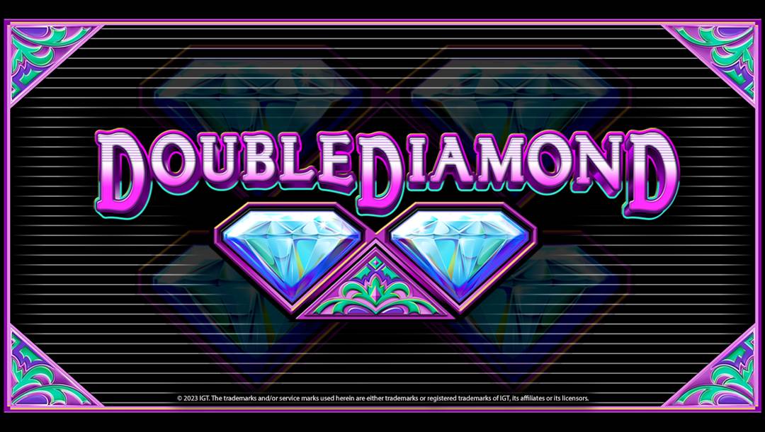 The Double Diamond header image featuring an ornate border with purple and green floral designs. The background features four diamonds and a scanline overlay. The foreground has the game title and two diamonds with purple borders and a floral design between them.