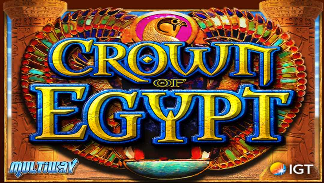 Banner with the online slot game title “Crown of Egypt” against an ancient Egyptian temple scene.