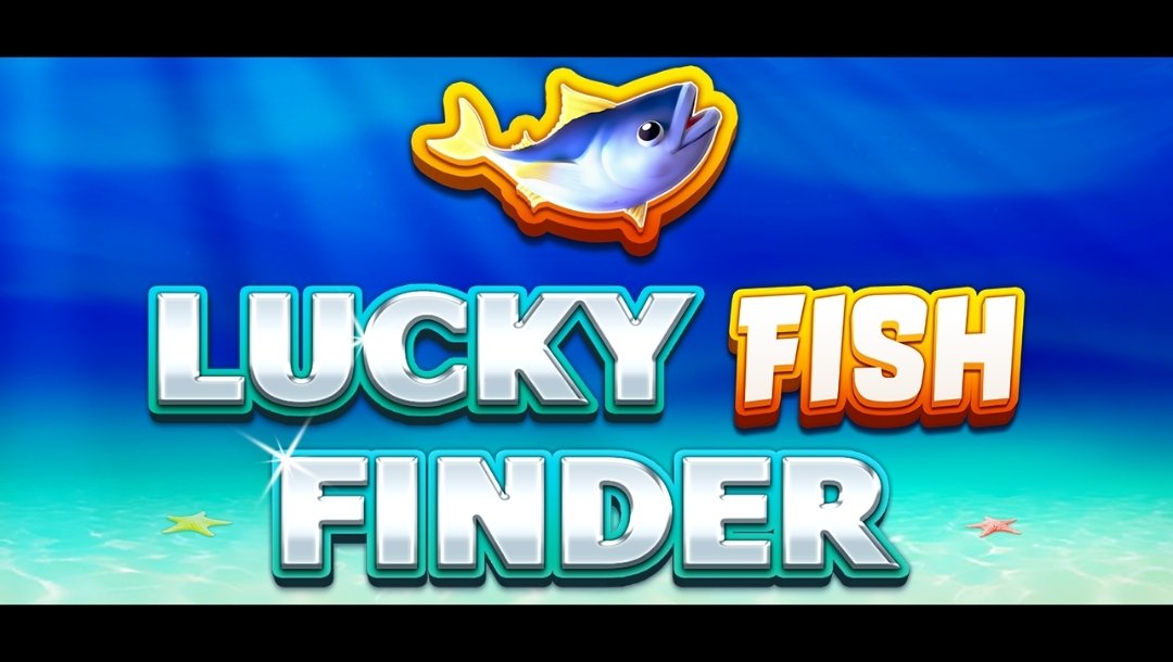 Lucky Fish Finder slot game logo with a jumping fish above the title against a bright underwater ocean background.