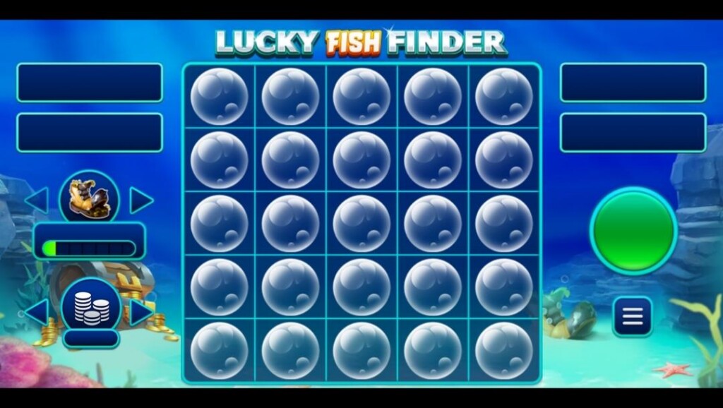 Lucky Fish Finder slot game grid showing bubble-covered tiles on underwater reels before symbols are revealed during gameplay.