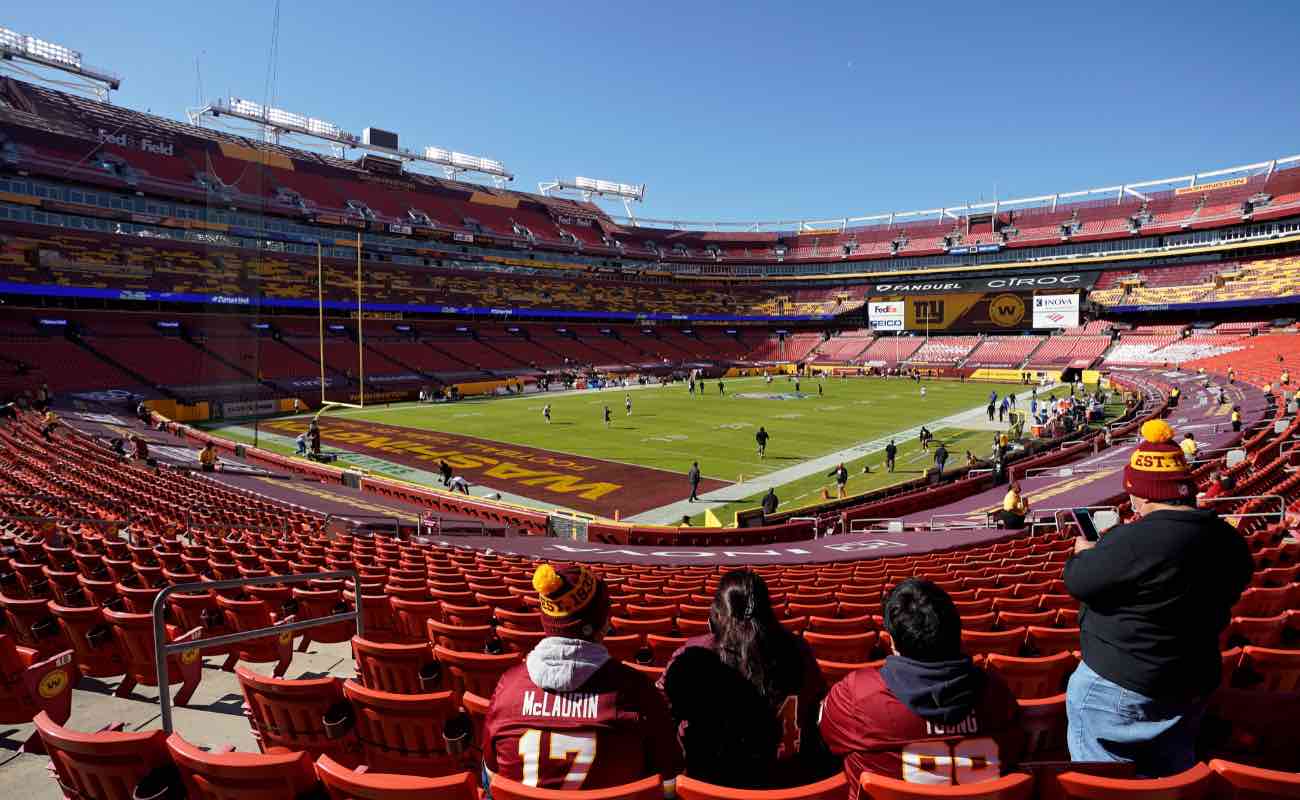 Aerial view of FedEXField in Landover, Maryland before agame between the New York Giants and Washington Football Team November 2020. Photo by Patrick McDermott/Getty Images.