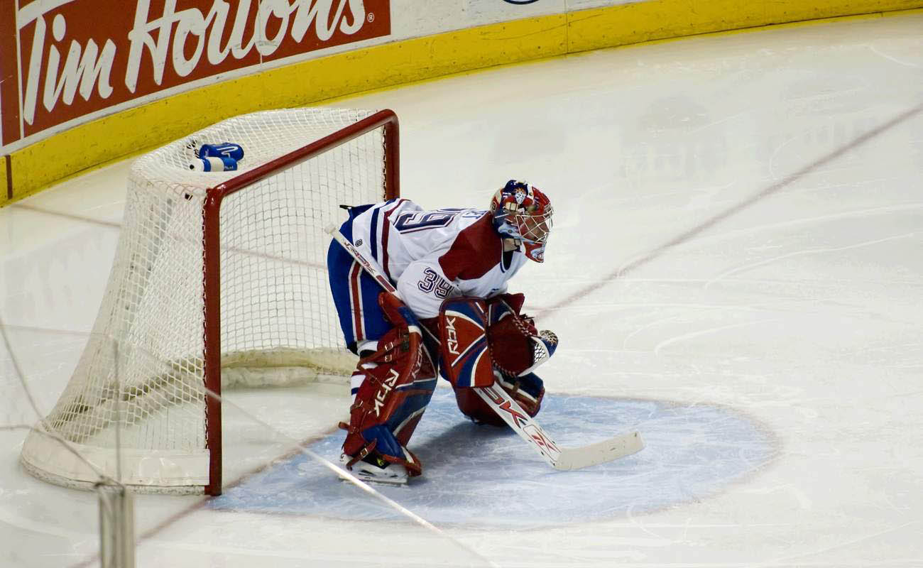 Hockey goalie during a game