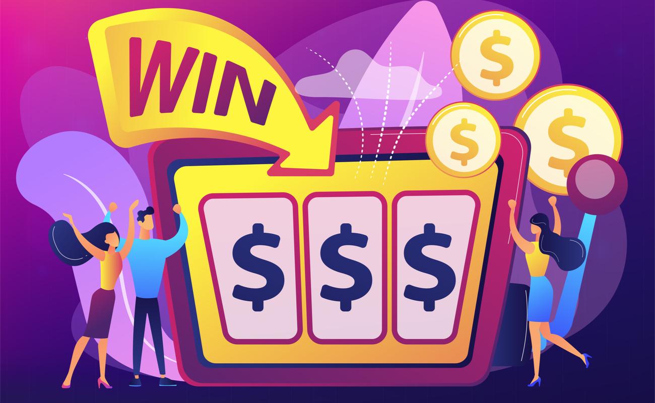 illustration of people celebrating their winning on a slot machine