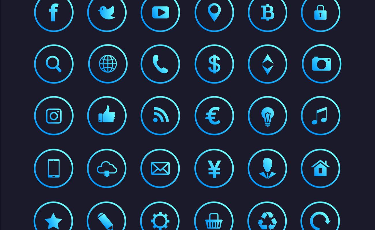 Set of blue gradient web icons or signs