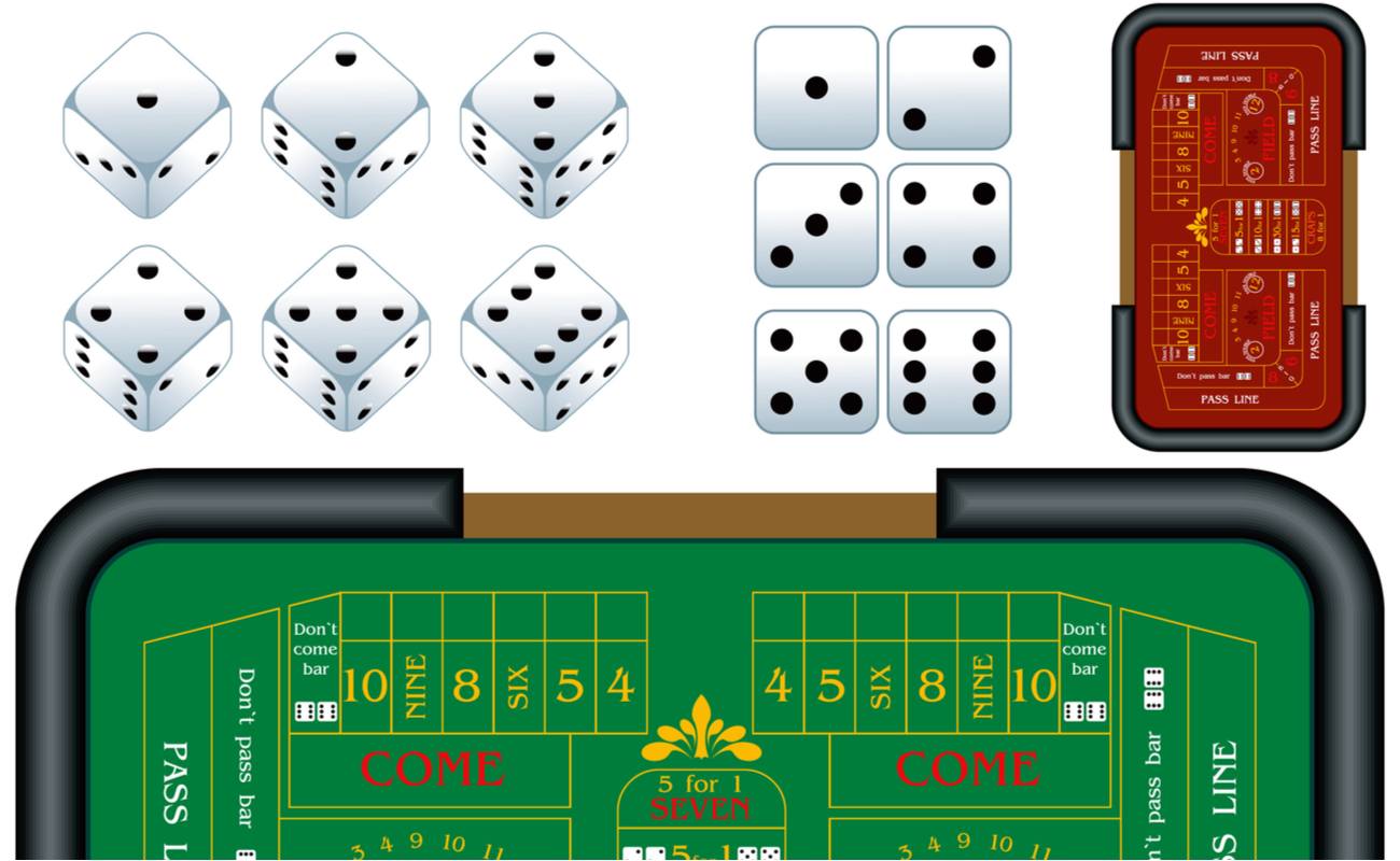 Vector illustration of a craps table and various dices