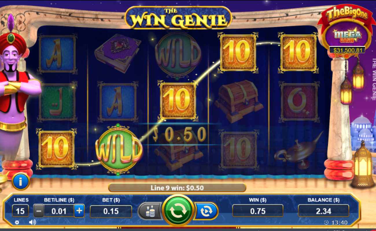 The Win Genie online slot casino game showing wild