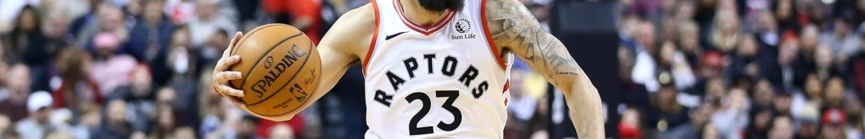 Fred VanVleet #23 of the Toronto Raptors dribbles the ball during the first half of an NBA game against the Cleveland Cavaliers at Scotiabank Arena on December 31, 2019 in Toronto, Canada.