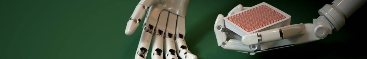 Robotic hand dealing cards on a green casino table