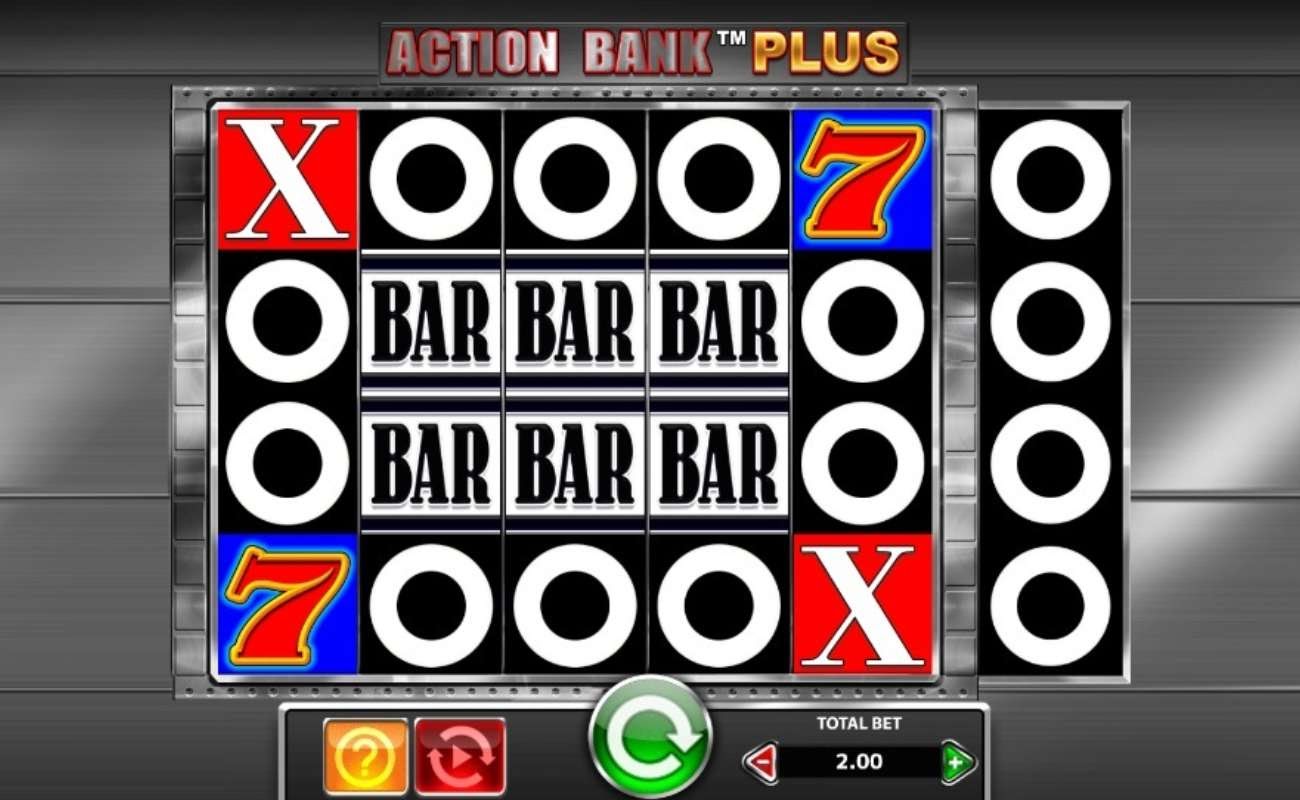 Screenshot of the reels in Action Bank Plus, an online slot by SG Digital.