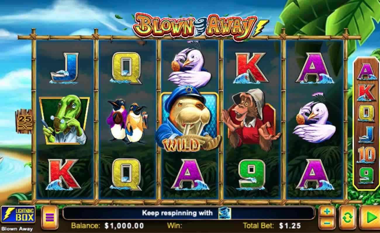 Screenshot of the reels in Blown Away, an online slot by SG Digital.