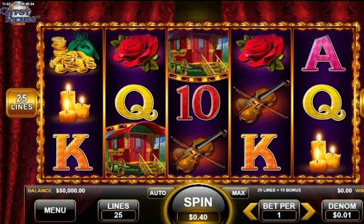 Screenshot of the reels in Gypsy Riches, an online slot by Wild Streak Gaming.