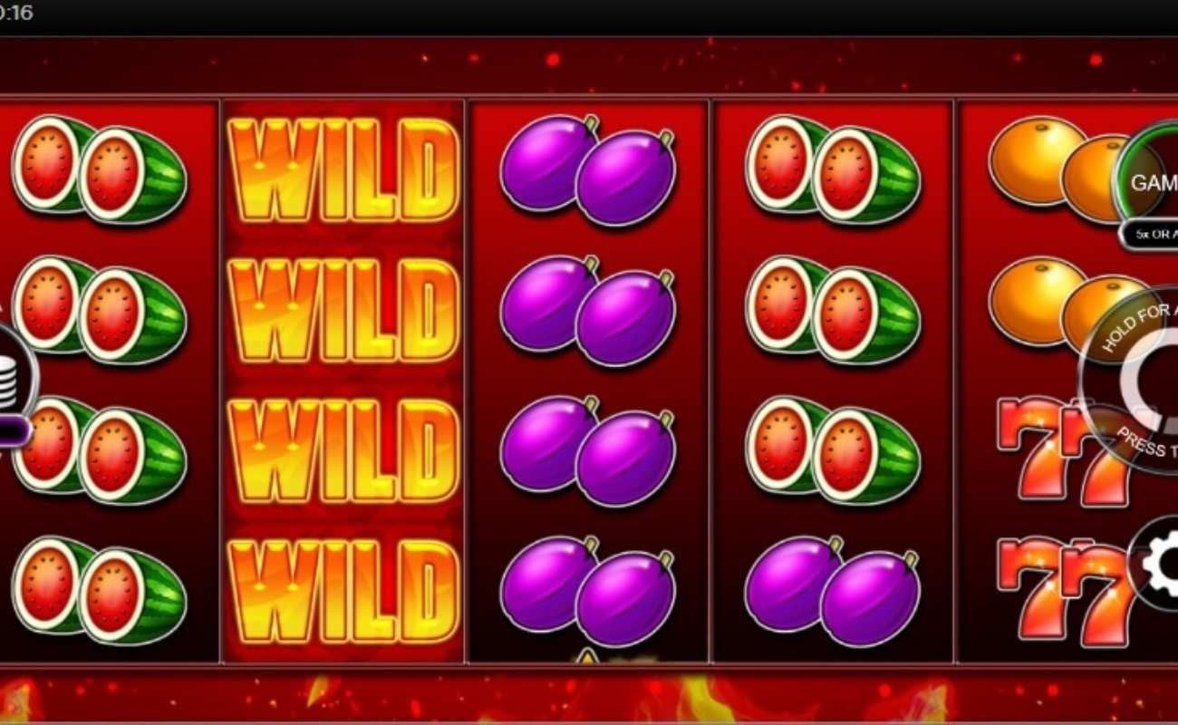 Screenshot of the reels in Stacked Fire 7s, an online slot by Inspired Gaming.